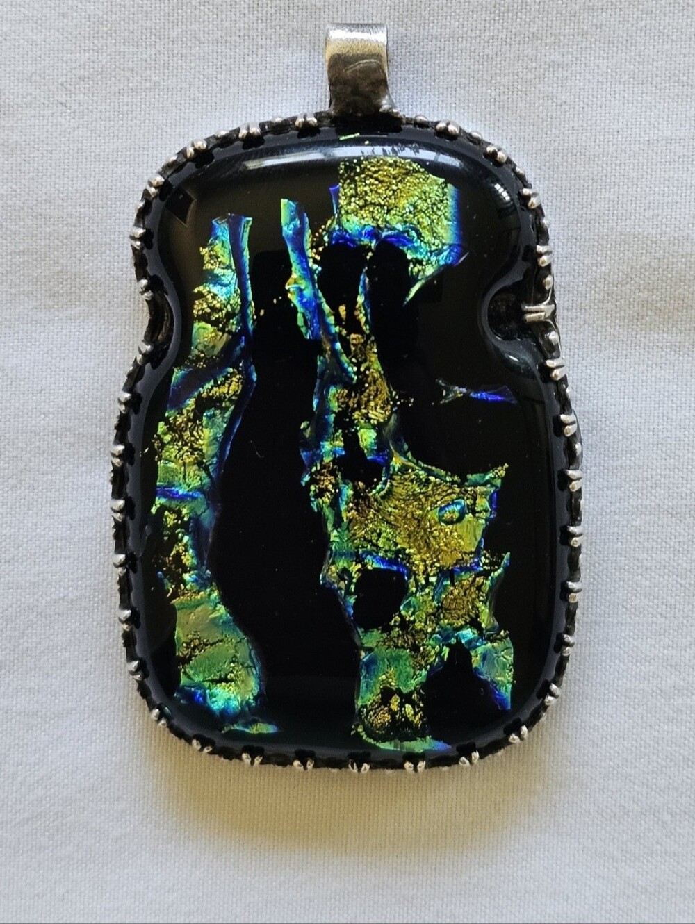 Sterling Silver Iridescent Dichroic Glass Hand Crafted Necklace Pendant